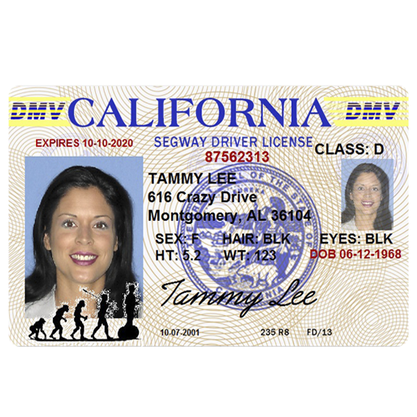 fully customized Segway Driver License any USA state 